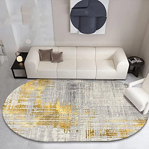 Modernes Design Teppich Oval Anti-Rutsch Teppiche Nordisches Abstraktes Grau Vergoldet, Waschbar Küchenteppich Oval 60x120cm von Tappeti Design