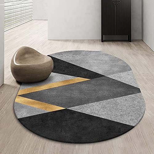 Oval Kurzflor-Designer Teppich Modisches modernes schwarzes graues geometrisches Dreieck, für die Dekoration des Treppenbereichs im Eingangsbereich des Flurs Oval 150x180cm von Tappeti Design