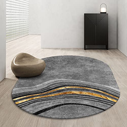 Tappeti Design Oval Kurzflor-Designer Teppich Nordisch Schwarz Grau Vergoldet, Waschbar Küchenteppich Oval 140x220cm von Tappeti Design