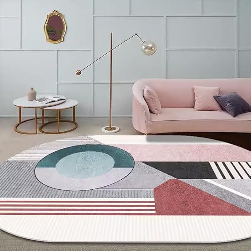 Ovaler Teppich für den Innenbereich, Designer Teppich Stilvolle abstrakte Kreise und Linien Schlafzimmerteppich, weich, oval, rutschfest Oval 70X140CM von Tappeti Design