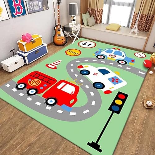 Tappeti Design Baby Teppich Baby SpielmatteCartoon-Krankenwagen, Feuerwehrauto, Polizeiauto,Schlafzimmer, Spielzimmer, Familienspiele-120x160cm von Tappeti Design