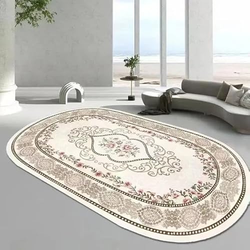 Tappeti Design Designer Teppich Oval Modern Kurzflor Blumen im ethnischen Stil Schlafzimmerteppich, weich, oval, rutschfest Oval 90X150CM von Tappeti Design