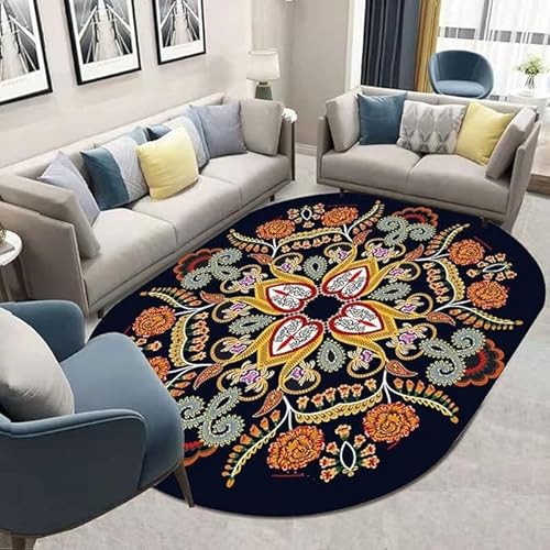 Tappeti Design Designer Teppich Oval Modern Kurzflor Klassische Blumen Schlafzimmerteppich, weich, oval, rutschfest Oval 110X200CM von Tappeti Design