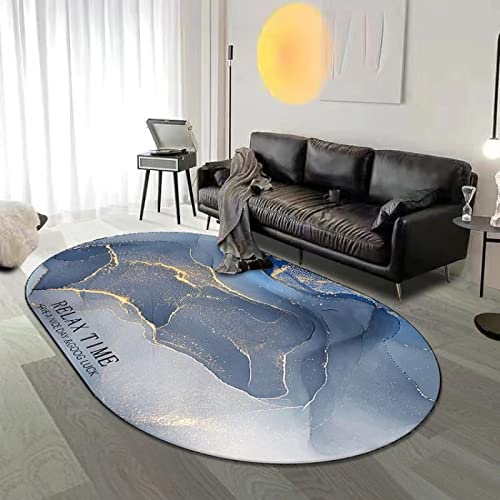 Tappeti Design Designer Teppich Oval Modern Kurzflor Moderne Mode blau vergoldet, rutschfeste, extra große, mittelgroße Wohnkultur Oval Bodenteppiche Oval 200x300cm von Tappeti Design