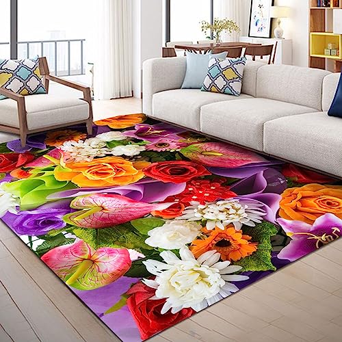 Tappeti Design Schlafzimmer Wohnzimmer Rechteckigen Teppich 70 X 140 CMstilvolle Bunte Blumen Flur Korridor Wohnung Dekoration rutschfest Waschbar Teppiche 70x140cm von Tappeti Design