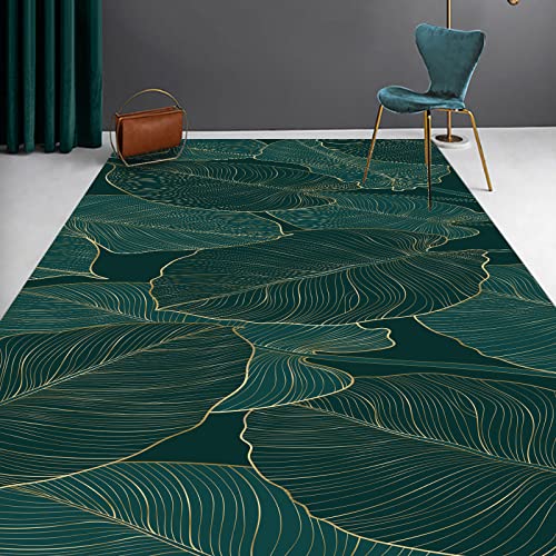Tappeti Design Schlafzimmer Wohnzimmer Rechteckigen Teppich 80 X 160 CMDunkelgrüne Blätter mit Goldener Linie Flur Korridor Wohnung Dekoration rutschfest Waschbar Teppiche 80x160cm von Tappeti Design