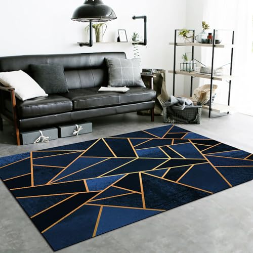Tappeti Design Teppich Kurzflor Flächen Teppich 120 X 180 CMdunkelblau schwarz geometrisch Soft Touch Large Area Wohnzimmer Teppiche Schlafzimmer Teppich 120x180cm von Tappeti Design
