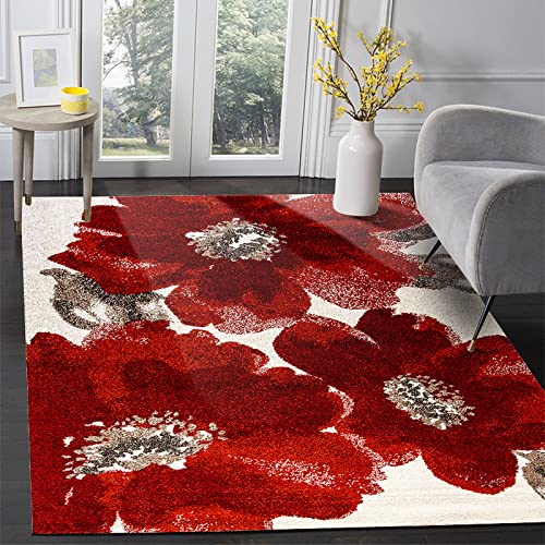 Tappeti Design Teppich Kurzflor Flächen Teppich 90 X 160 cm Klassische große rote Tintenblumen Soft Touch Large Area Wohnzimmer Teppiche Schlafzimmer Teppich 90x160cm von Tappeti Design