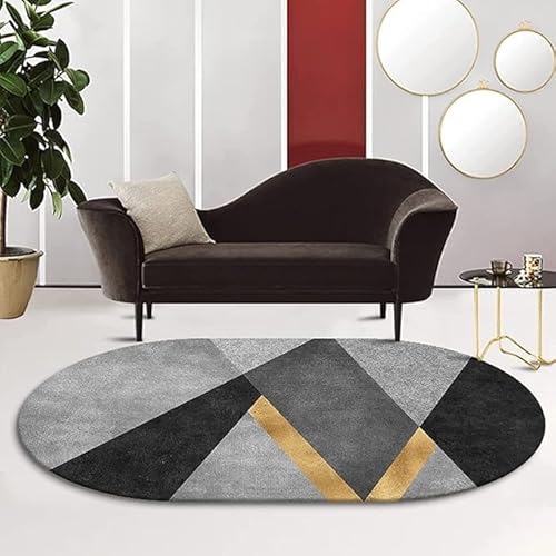 Tappeti Design Teppich Oval Anti-Rutsch Home Office Esszimmer Wohnzimmer Schlafzimmer Küche Kurzflor Teppiche Grau-Schwarz-Gold Oval 80X120CM von Tappeti Design