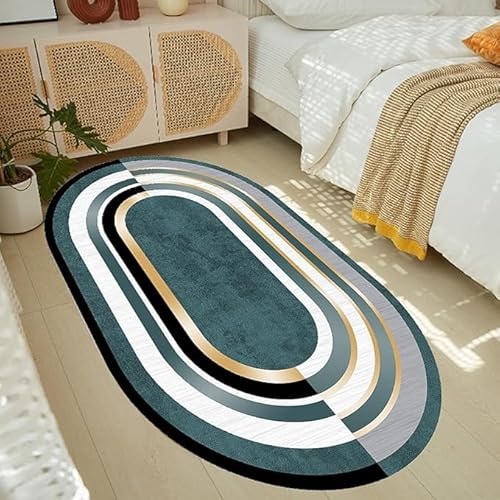 Tappeti Design Teppich Oval Anti-Rutsch Home Office Esszimmer Wohnzimmer Schlafzimmer Küche Kurzflor Teppiche grünes SystemOval 120X200CM von Tappeti Design