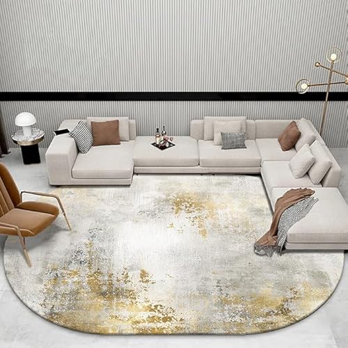 Tappeti Design Teppich Wohnzimmer Kurzflor Moderner Ovaler Teppich Zementgrau-Gold-Zusammenfassung Korridor Schlafzimmer, Küche, Wohnzimmer Oval 110X180CM von Tappeti Design