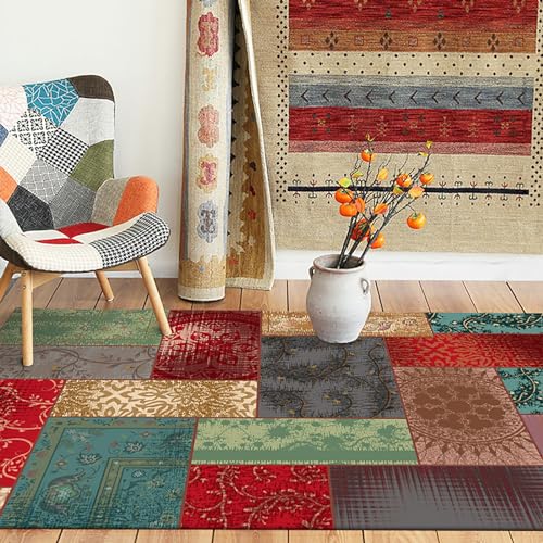 Tappeti Design Teppich Wohnzimmer Teppich 130 X 200 CMMehrfarbige Quadrate im ethnischen Stil Korridor Schlafzimmer, Küche, Wohnzimmer 130x200cm von Tappeti Design