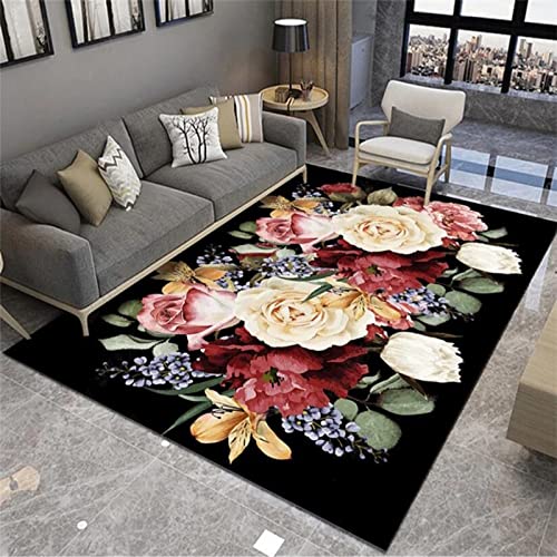 Tappeti Design Teppich Wohnzimmer Teppich 80 X 120 cm Europäische Elegante Florale große Schwarze Blume Korridor Schlafzimmer, Küche, Wohnzimmer 80x120cm von Tappeti Design