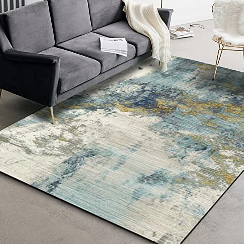 Tappeti Design Teppiche große Wohnzimmer Teppiche 80 X 150 cm Stilvolles nordisches modernes abstraktes Blau und Gelb Flur Korridor Wohnung Dekoration rutschfest Waschbar Teppiche 80x150cm von Tappeti Design