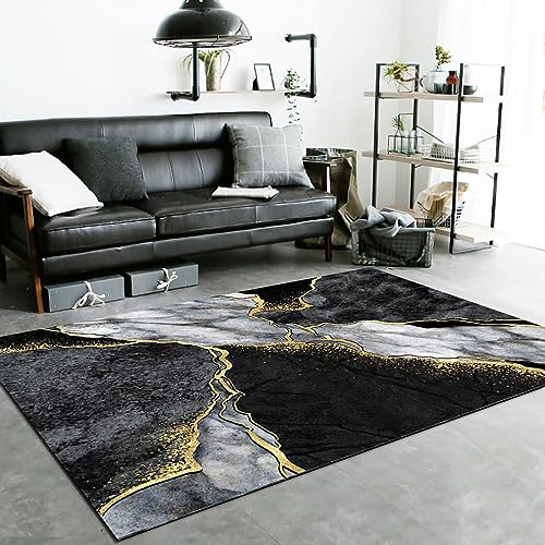 Tappeti Design Teppiche große Wohnzimmer Teppiche 80 X 160 CMAbstraktes Schwarz-Weiß-Gold Flur Korridor Wohnung Dekoration rutschfest Waschbar Teppiche 80x160cm von Tappeti Design