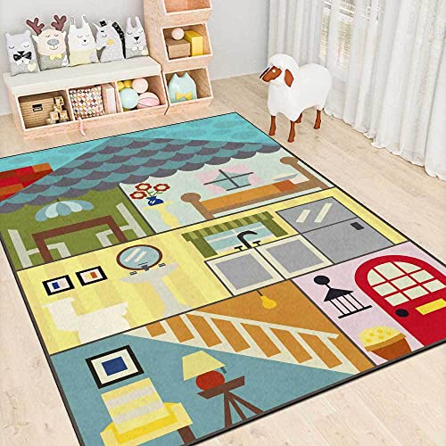 Tappeti Design rutschfest Kinderteppich Cartoon-buntes Haus, |Waschbar und ungiftig mit|-60x90cm Tappeti Design rutschfest Kinderteppich Cartoon-buntes Haus, |Waschbar und ungiftig mit|-60x90cm von Tappeti Design