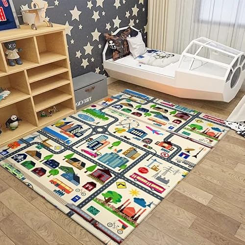 Tappeti Design rutschfest Kinderteppich Schönes Auto und Straße, |Waschbar und ungiftig mit|-60x90cm von Tappeti Design