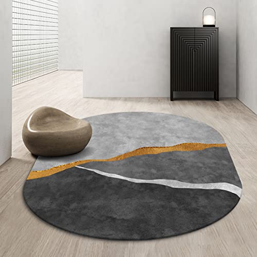 Teppich Oval,Modern Design oval Abstrakte Kunst im nordischen Stil Schwarz Grau Goldlinien, für Fußmatten im Innenbereich, Innenmatten für Vordertür, Eingangsbereich, Flur, Außenbereich Oval 150x200cm Teppich Oval,Modern Design oval Abstrakte Kunst im nordischen Stil Schwarz Grau Goldlinien, für Fußmatten im Innenbereich, Innenmatten für Vordertür, Eingangsbereich, Flur, Außenbereich Oval 150x200cm von Tappeti Design