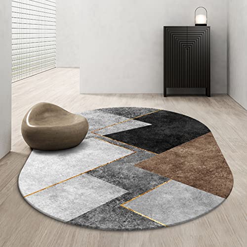 Teppich Oval,Modern Design oval Nordisch Braun Schwarz Grau Geometrisch Vergoldet, Schlafzimmer Küche Wohnzimmer Korridor Oval 140x200cm von Tappeti Design