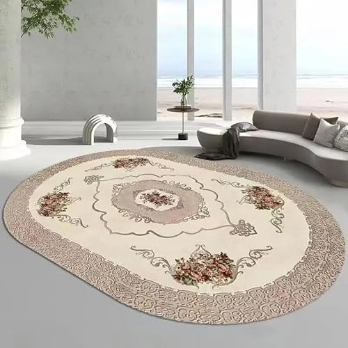 Teppich Oval Kurzflor Modern Design rutschfest Waschbar Teppiche Retro-Blumen Schlafzimmerteppich, weich, oval, rutschfest Oval 160X280CM von Tappeti Design