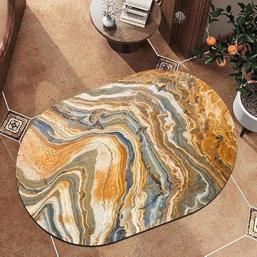 Teppich Oval Kurzflor Modern Design rutschfest Waschbar Teppiche abstraktes Orange Schlafzimmerteppich, weich, oval, rutschfest Oval 70X140CM von Tappeti Design