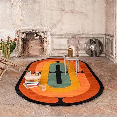 Teppich Oval Kurzflor Modern Design rutschfest Waschbar Teppiche orange Farbe Flur Schlafzimmer Küche Wohnzimmer kinderzimmer Oval 90X150CM von Tappeti Design