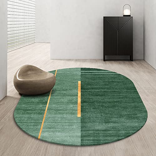 Teppich Oval großer Wohnzimmer Schlafzimmer Teppiche Grüne Goldlinien im nordischen Stil, für rutschfesten Indoor Oval Teppich für Hauseingang Flur Wohnzimmer Schlafzimmer Oval 80x140cm von Tappeti Design