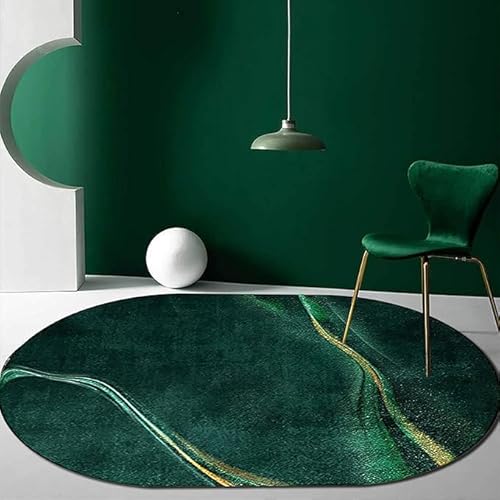 Teppich Wohnzimmer Kurzflor Moderner Ovaler Teppich Stilvolle abstrakte smaragdgrüne gelbe Linien Korridor Schlafzimmer, Küche, Wohnzimmer Oval 100X160CM von Tappeti Design