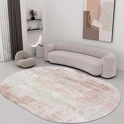 Teppich Wohnzimmer Kurzflor Moderner Ovaler Teppich rosa und grau Korridor Schlafzimmer, Küche, Wohnzimmer Oval 70x120CM von Tappeti Design