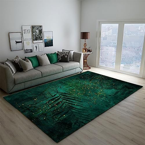 Teppich modernes Design Kurzflor 140 X 200 CMdunkelgrüne Hintergrundblätter für Balkon Terrasse Wintergarten, Küche Esszimmer 140x200cm von Tappeti Design
