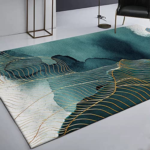 Teppich modernes Design Kurzflor 160 X 230 cm Modische goldene Linie im chinesischen Stil mit grüner Abstrakter Tinte für Balkon Terrasse Wintergarten, Küche Esszimmer 160x230cm von Tappeti Design
