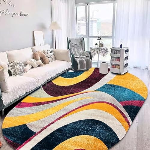 Wohnzimmer Teppich Designer Teppich Moderner Teppich abstraktes gelb-graues Rosa Schlafzimmerteppich, weich, oval, rutschfest Oval 160X280CM von Tappeti Design