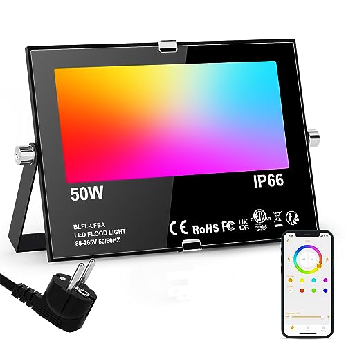 RGB LED Strahler Außen 50W Fluter Innen Außen, Flutlicht Dimmbar Bunt & Kaltweiß, Smart Bluetooth APP Steuerung Flutlichtstrahler, IP66 Wasserdicht LED Aussenstrahler, Garten Stimmungslichter von Taptoron