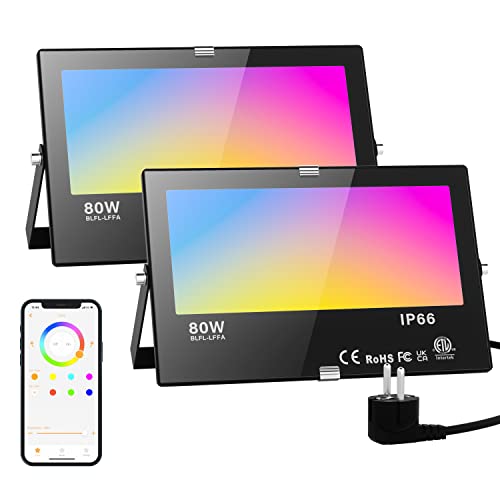 RGB LED Strahler Außen Kaltweiß 80W Fluter Smart Flutlicht Bunt Mit Bluetooth APP-Steuerung IP66 Wasserdicht Außenstrahler Million Farben Dimmbar Gartenbeleuchtung für Aussen Innen Party Garten 2 Stk RGB LED Strahler Außen Kaltweiß 80W Fluter Smart Flutlicht Bunt Mit Bluetooth APP-Steuerung IP66 Wasserdicht Außenstrahler Million Farben Dimmbar Gartenbeleuchtung für Aussen Innen Party Garten 2 Stk von Taptoron