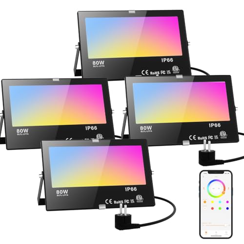RGB LED Strahler Außen Kaltweiß 80W Fluter Smart Flutlicht Bunt Mit Bluetooth APP-Steuerung IP66 Wasserdicht Außenstrahler Million Farben Dimmbar Gartenbeleuchtung für Aussen Innen Party Garten 4 Stk RGB LED Strahler Außen Kaltweiß 80W Fluter Smart Flutlicht Bunt Mit Bluetooth APP-Steuerung IP66 Wasserdicht Außenstrahler Million Farben Dimmbar Gartenbeleuchtung für Aussen Innen Party Garten 4 Stk von Taptoron