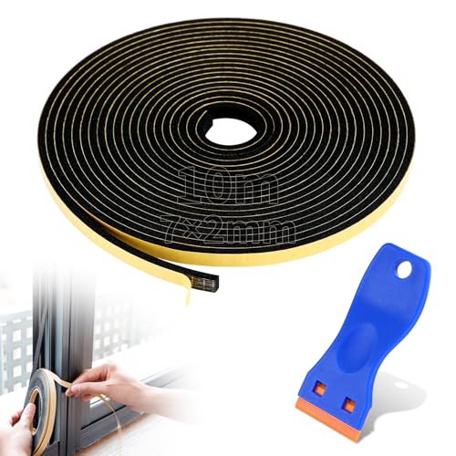 Tapvai 10m Dichtungsband Selbstklebend, 7x2mm Moosgummi Selbstklebend mit Kleinem Schaber, Dichtband, Fensterdichtung für Elektroherde & Kochfelder, Zuverlässige Abdichtung von Tapvai
