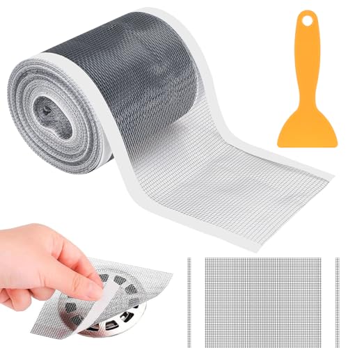 Tapvai Abfluss Haarfänger Einweg 70mm x 10m,Duschrinne Haarsieb,Duschabfluss Mesh Aufkleber,Spülsieb Aufkleber,Badewannen Aufkleber Haarfänger Abdeckung,mit Plastikspachtel,für Duschen Badewannen von Tapvai