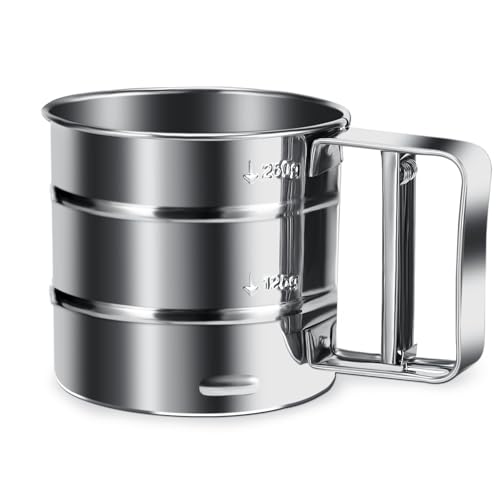 Tapvai Mehlsieb Edelstahl, Feines Mehlsieb mit Einhand, 250g Volumen, Profi-Küchensieb, Staubzuckerstreuer für Mehl, Zucker, Gewürzpulver, Spülmaschinenfest von Tapvai