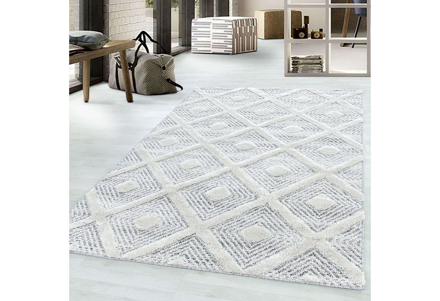 TaraCarpet Designteppich Designerteppich Tokio hoch-tief Struktur Karos mit Punkten weiß-grau, rechteckig, Höhe: 20 mm, moderner scandi boho Karos w grau Wohnzimmer Schlafzimmer Flur 080x150 TaraCarpet Designteppich Designerteppich Tokio hoch-tief Struktur Karos mit Punkten weiß-grau, rechteckig, Höhe: 20 mm, moderner scandi boho Karos w grau Wohnzimmer Schlafzimmer Flur 080x150 von TaraCarpet