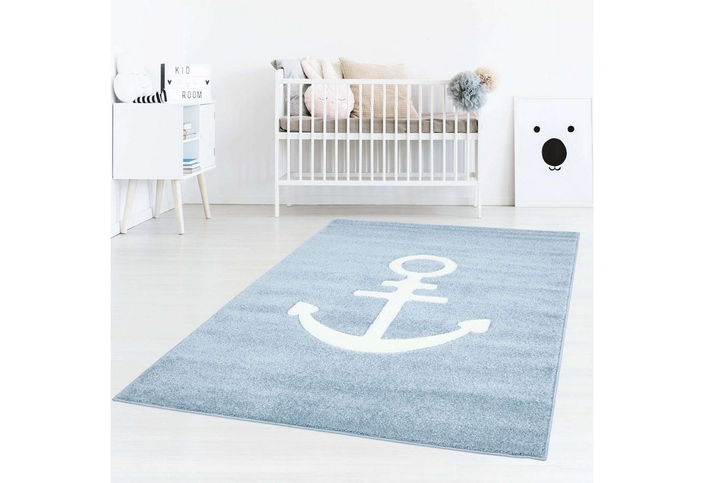 Kinderteppich Tara Kids Bueno Anker Blau, TaraCarpet, rechteckig, Höhe: 13 mm, Konturenschnitt Kinderzimmer Jugendzimmer Kurzflor Teppich 120x170 cm von TaraCarpet