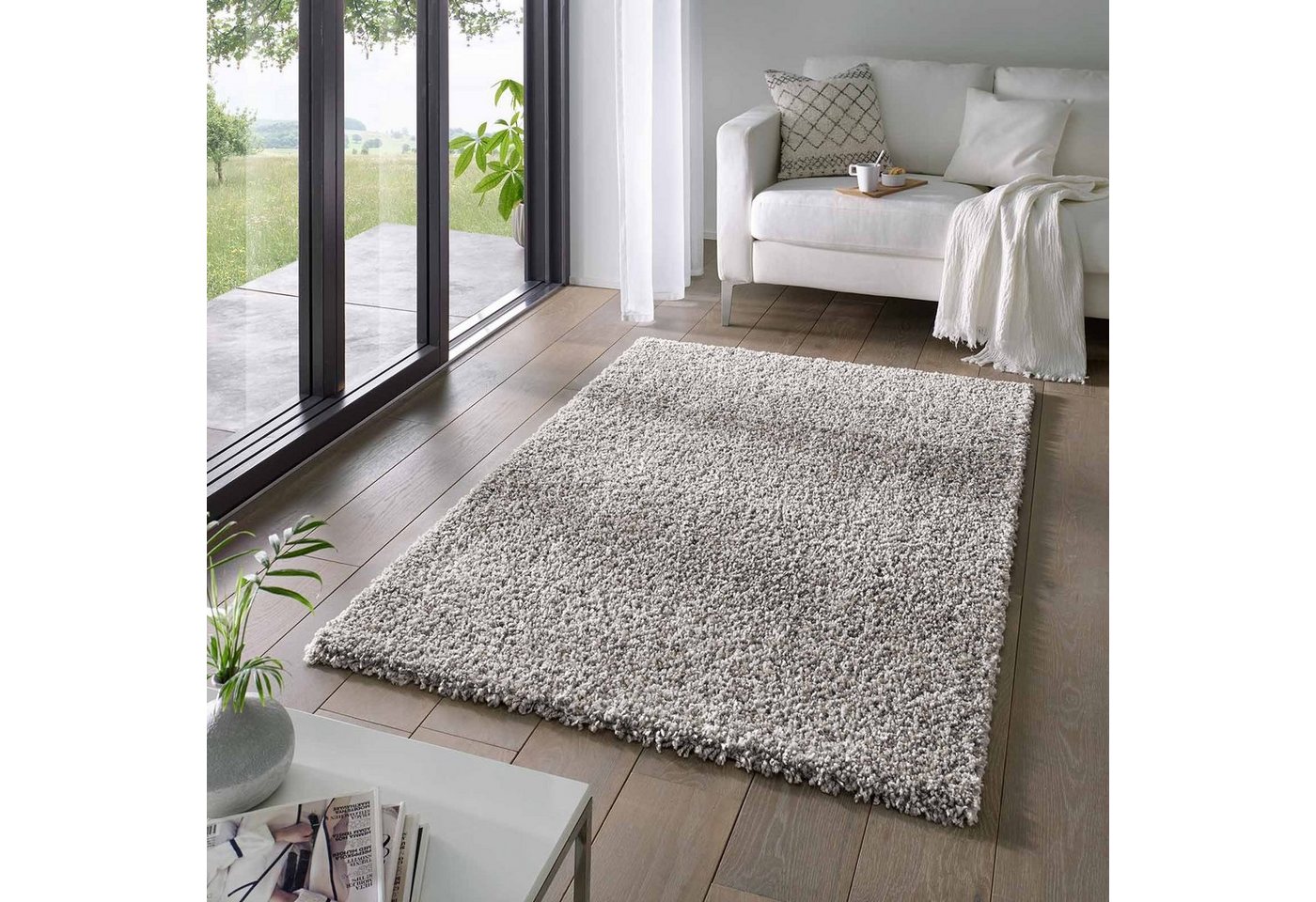 Langflor-Teppich Venezia Shaggy, TaraCarpet, rechteckig, Höhe: 35 mm, Hochflor Shaggy Uni Grau Wohnzimmer Schlafzimmer 060x090 cm von TaraCarpet