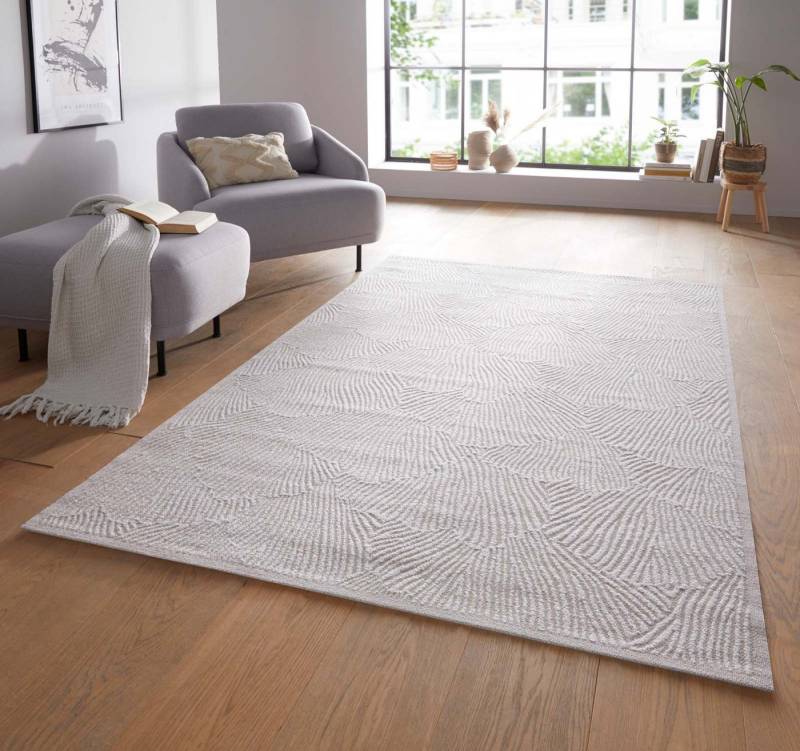 TaraCarpet Teppich In und Outdoorteppich Ginko auch für Wohnzimmer Küche und Esszimmer, rechteckig, Höhe: 5 mm, Hochwertiger In und Outdoorteppich Ginkoblatt creme 140x200 von TaraCarpet