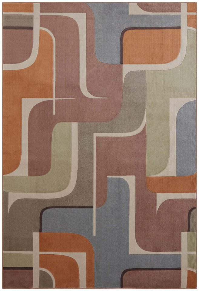 TaraCarpet Teppich Tara Carpet Teppich Mesina Pop, rechteckig, Höhe: 7 mm, Retro Teppich in braun blau orange grün creme Pop Art 120x170 von TaraCarpet