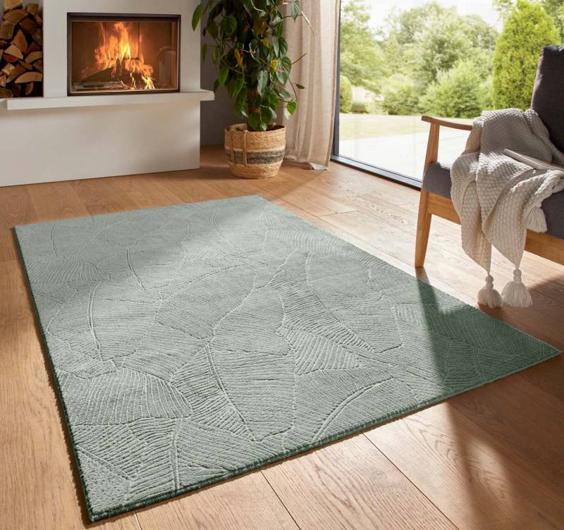 TaraCarpet Teppich TaraCarpet Homestyle 391 Blätter, rechteckig, Höhe: 10 mm, Felloptik hoch-tief weich waschbar floral hellgrün 300x400 von TaraCarpet