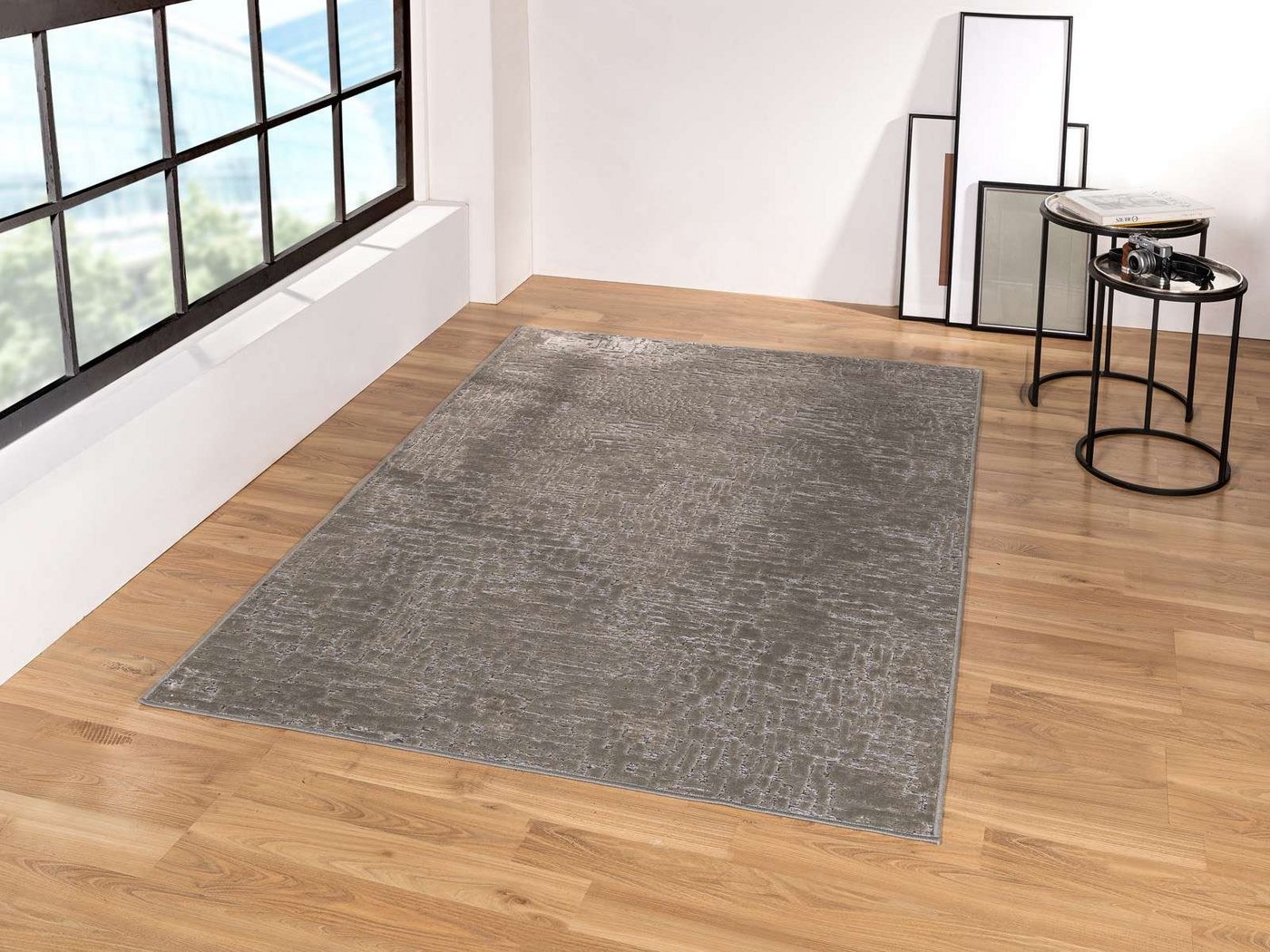 Teppich Edlel glänzender Flachflorteppich Genoa 938507 abstrakte Struktur, TaraCarpet, rechteckig, Höhe: 9 mm, Vintage seidige Struktur Wohnzimmer Esszimmer Schlafzimmer 100x140 cm von TaraCarpet