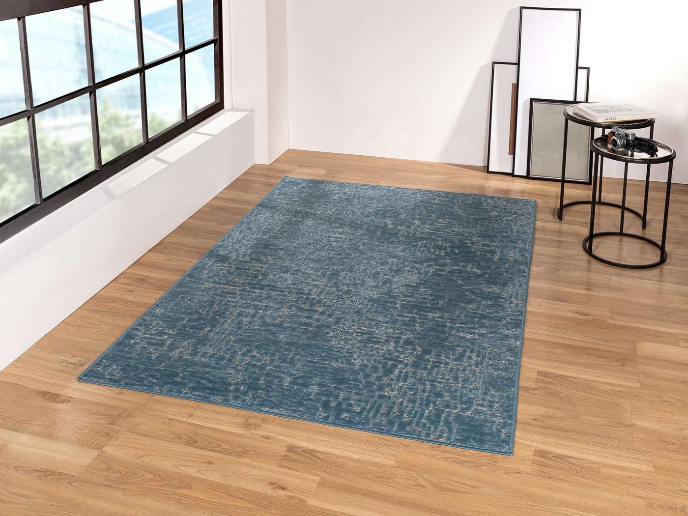 Teppich Edlel glänzender Flachflorteppich Genoa 938507 abstrakte Struktur, TaraCarpet, rechteckig, Höhe: 9 mm, Vintage seidige Struktur Wohnzimmer Esszimmer Schlafzimmer 133x195 cm von TaraCarpet