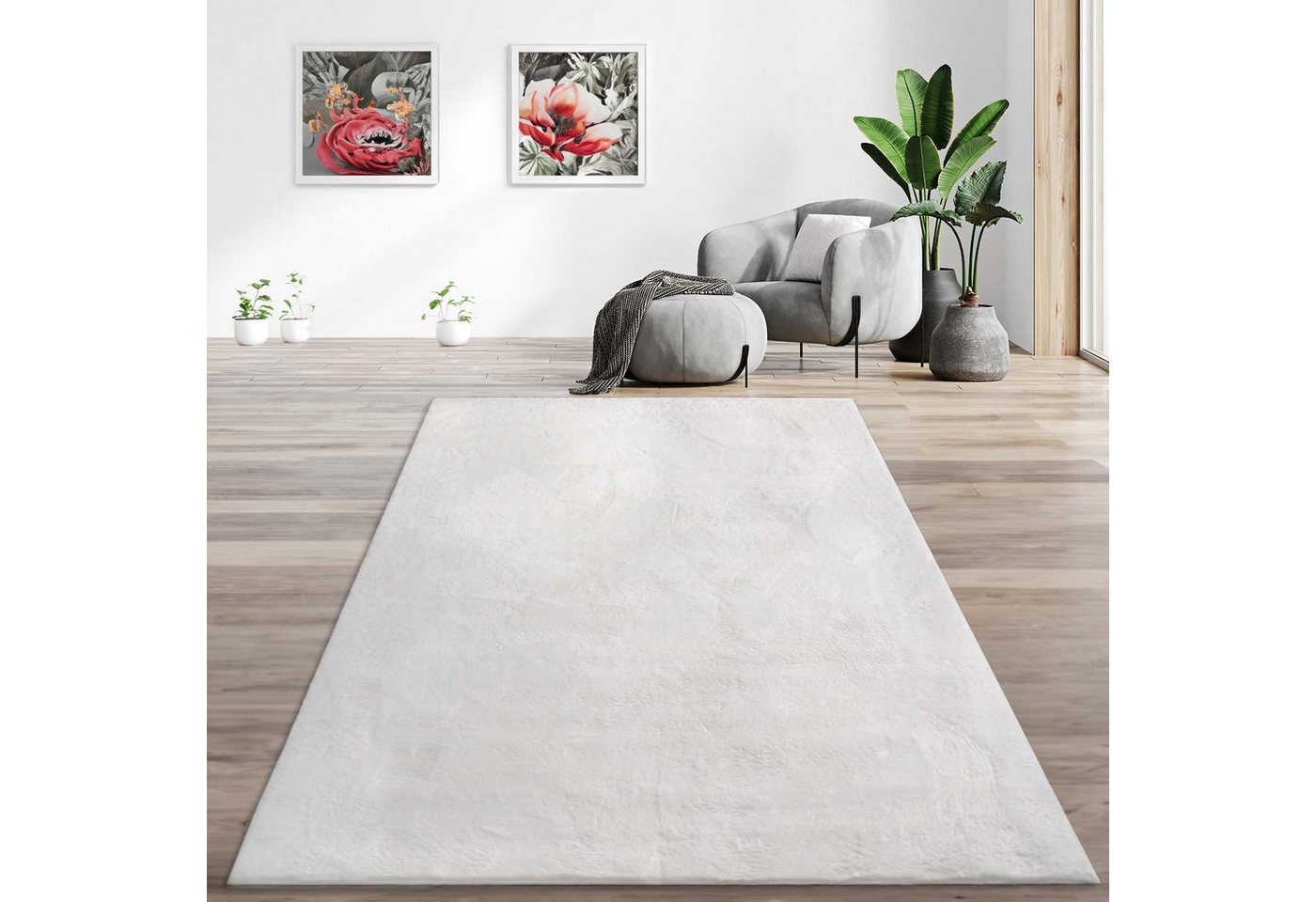 Teppich Hasenfell Bora Soft, TaraCarpet, rechteckig, Höhe: 14 mm, Hasenfell weiß Wohnzimmer Schlafzimmer Esszimmer 60X90 von TaraCarpet