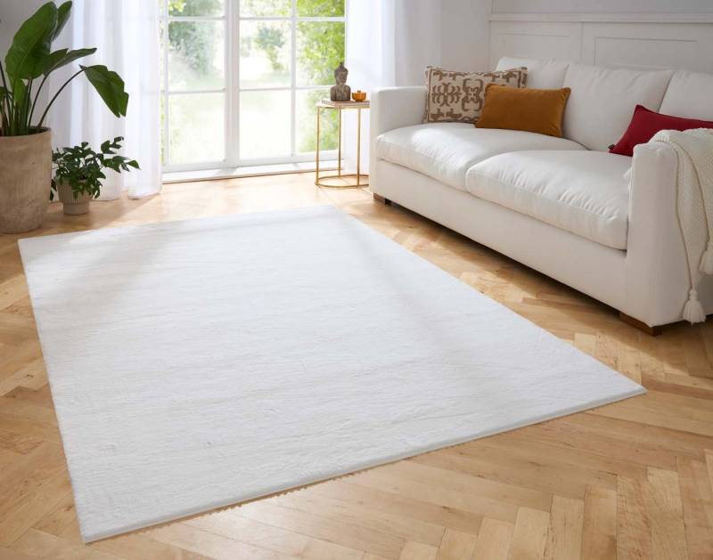 TaraCarpet Teppich Hasenfell Bora Soft, rechteckig, Höhe: 14 mm, Hasenfell weiß Wohnzimmer Schlafzimmer Esszimmer 60X90 von TaraCarpet