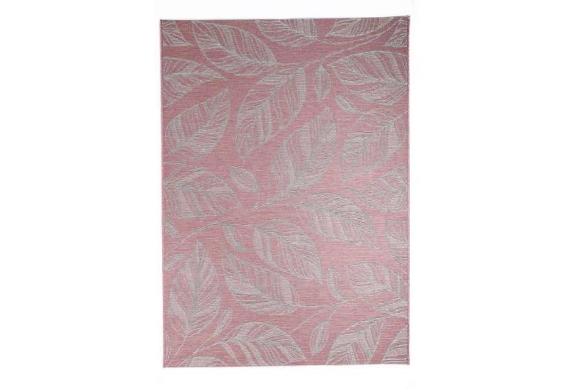 TaraCarpet Teppich In & Outdoor Teppich Newton 96014 Blatt, rund, Höhe: 3 mm, Sisal optik rosa Wohnzimmer Terrasse Garten Balkon Küche 120x120 cm von TaraCarpet