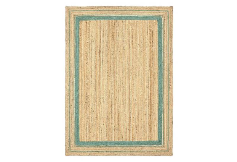 TaraCarpet Teppich Jute Durry Bordüre Flachgewebe Boho Modern, rechteckig, Höhe: 5 mm, Teppich Sisal optik Bordüre grün Wohnzimmer 80x150 cm von TaraCarpet
